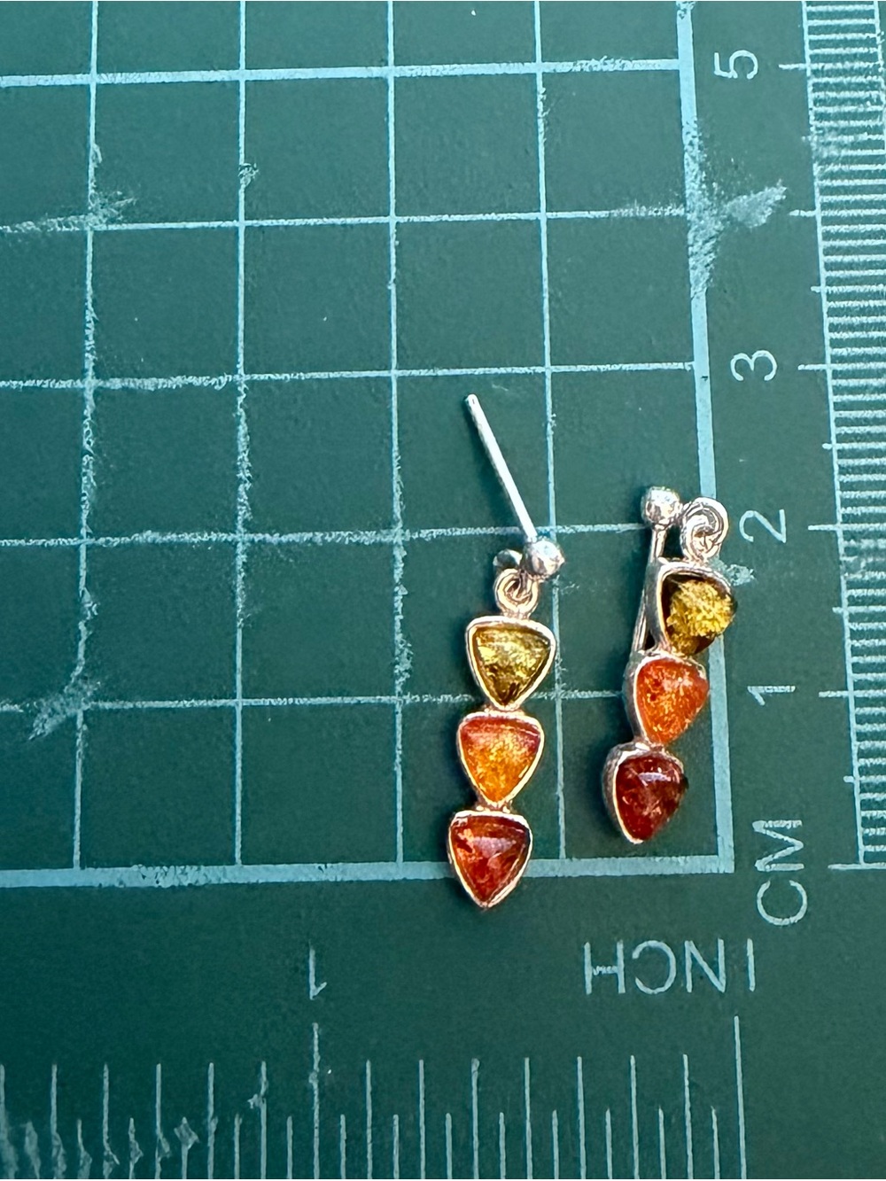 Sterling Silver Tri-Stone Amber Drop Earrings - Multicolor